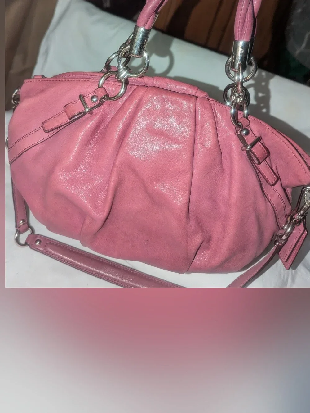 Coach Madison  Sophia Pleated Pink Leather Shoulder Satchel F22563